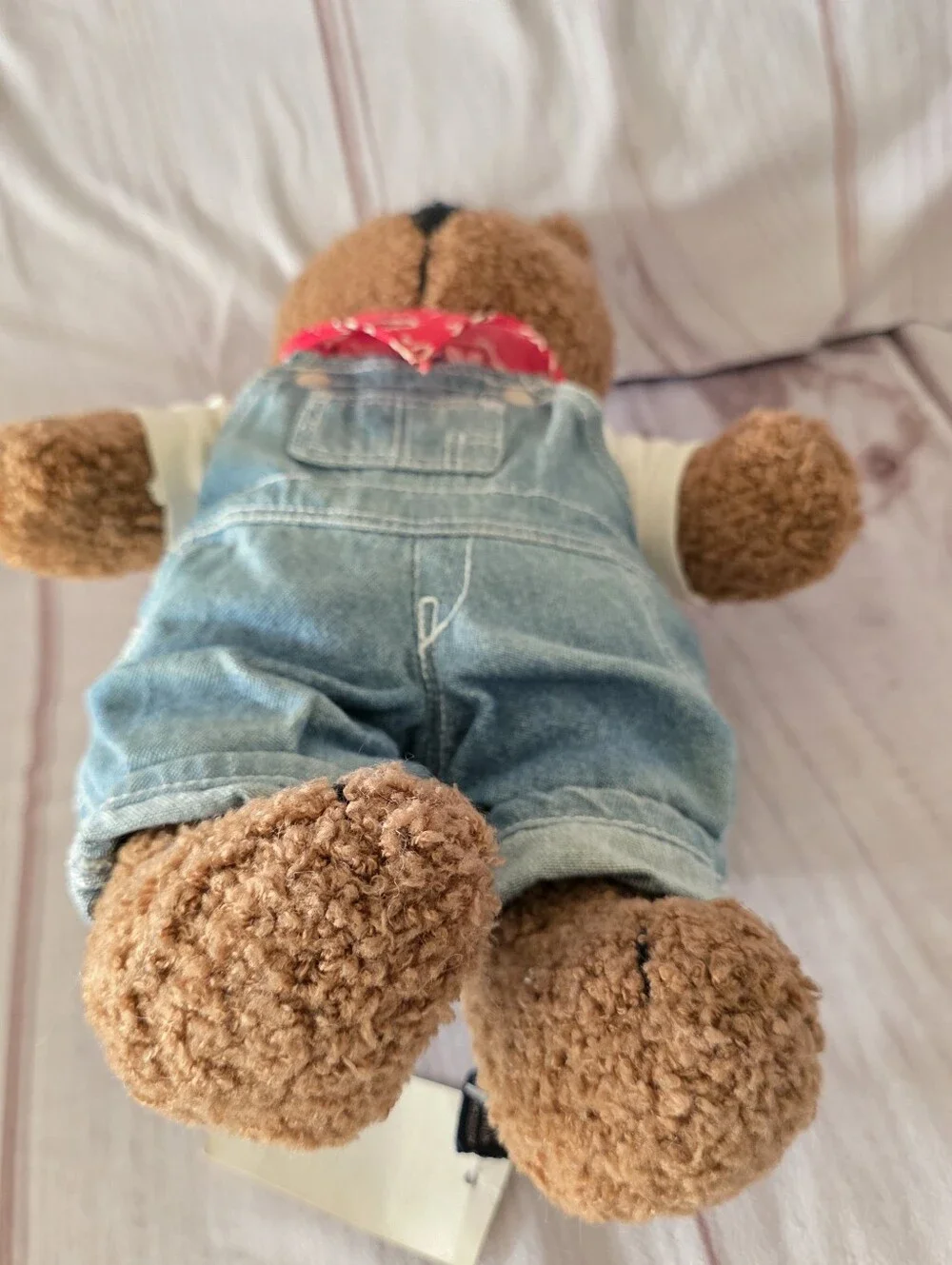 Baby Gap Brannan Teddy Bear Plush Toy Curly Brown Denim Overalls 13 Inch